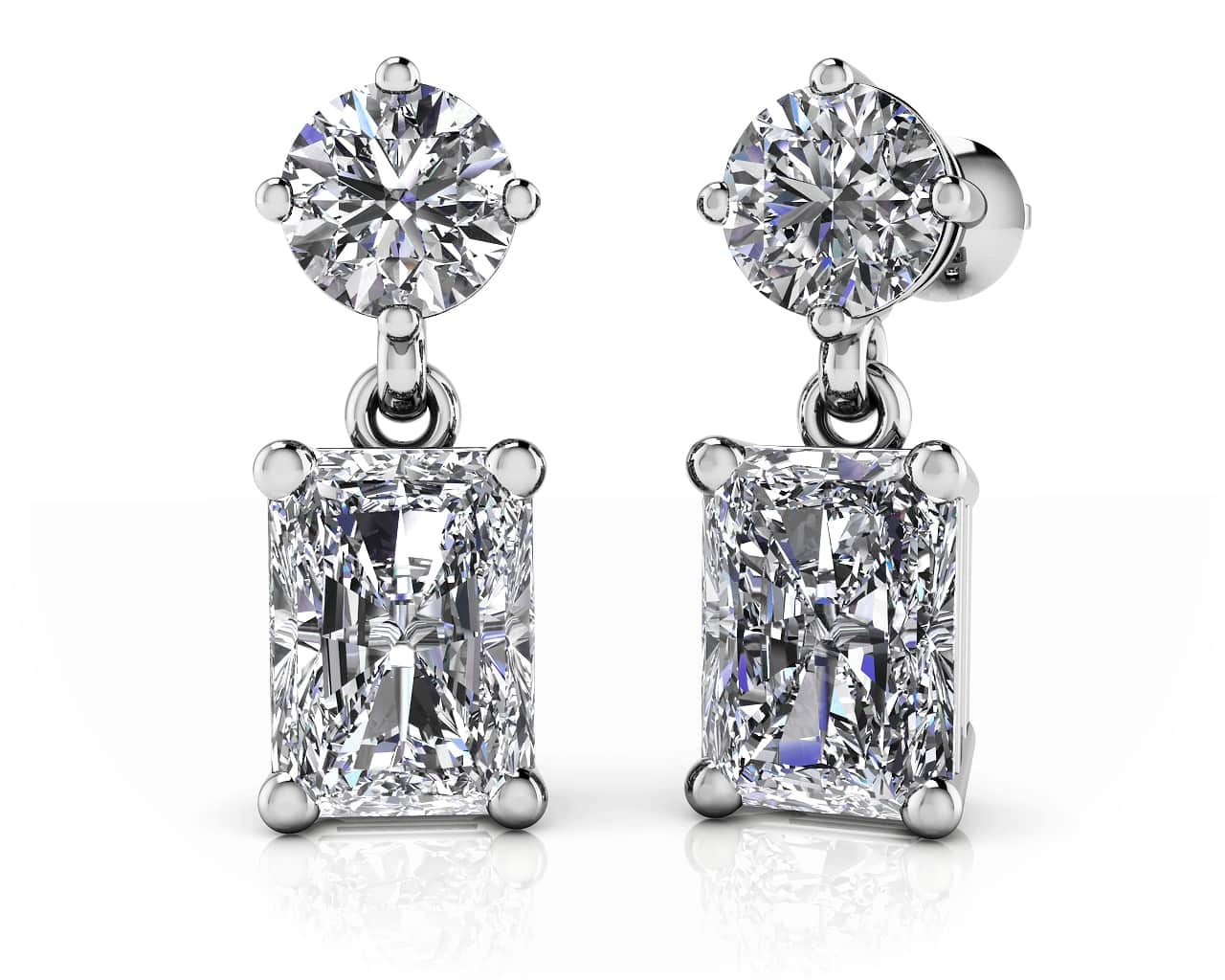 Modern Twist Emerald Cut Drop Earrings Diamond with 2.07 ct.(finished) 6.5x4.5mm, 4.25mm